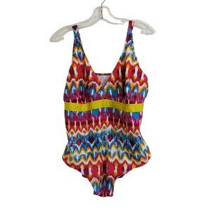 Womens One Piece Swimsuit Plus Size 3X Multicolor Tie Dye Adjustable Straps